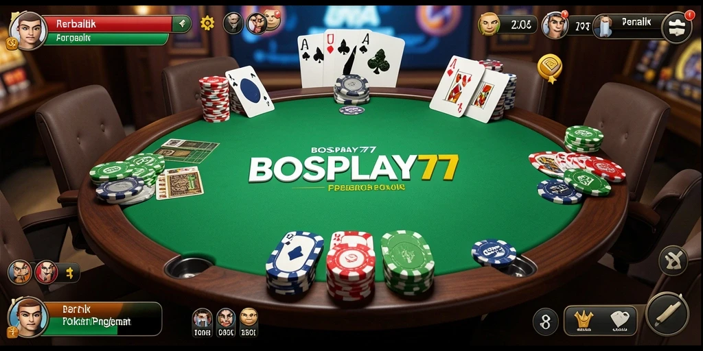 Tampilan gameplay seru di BOSPLAY77 dengan suasana poker yang menantang.