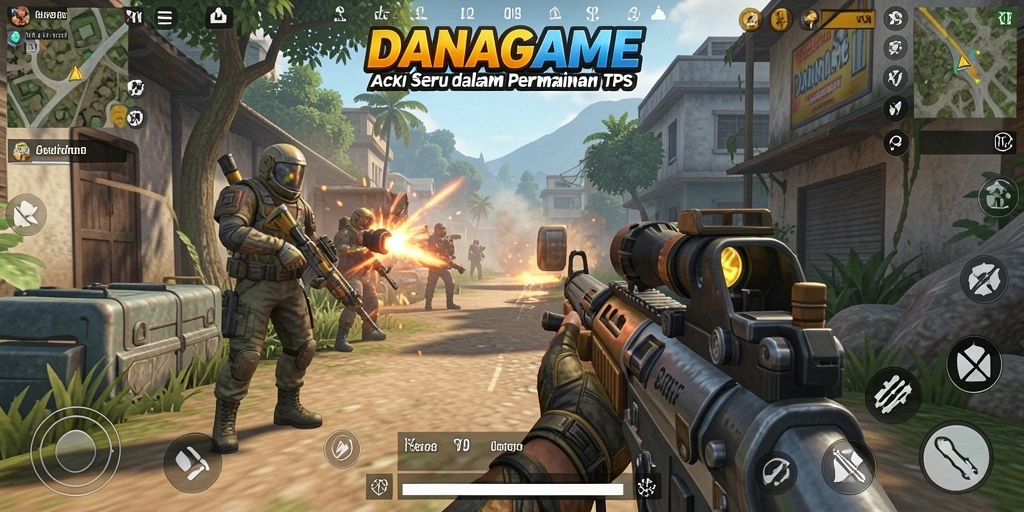Screenshot gameplay DANAGAME yang menampilkan aksi tembak-menembak seru.