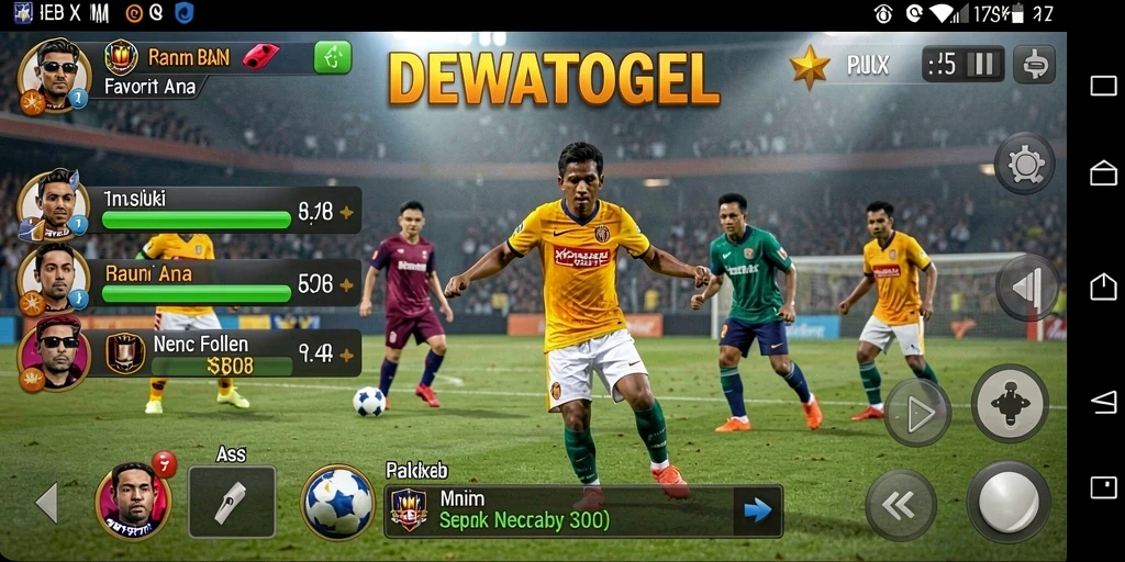 Tampilan gameplay seru dalam aplikasi DEWATOGEL yang menggambarkan sepak bola.