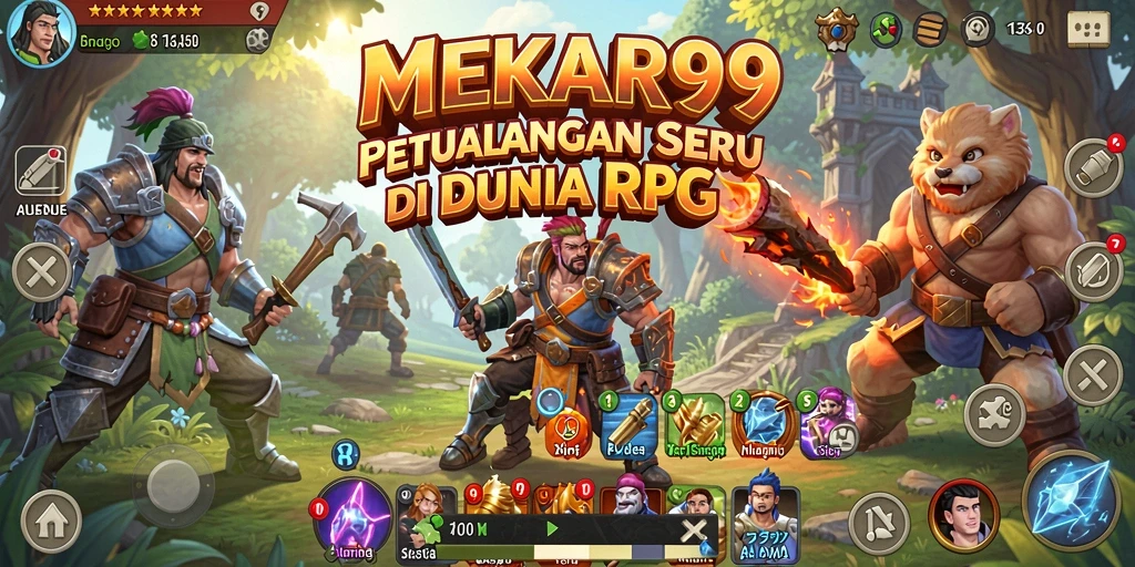 Tangkapan layar MEKAR99 menampilkan pertarungan epik di dunia RPG.