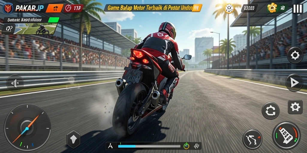 Tampilan gameplay yang mendebarkan saat balapan motor.