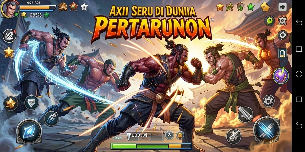 Screenshot utama V21 menampilkan aksi seru dalam pertarungan.